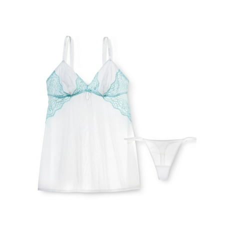 Gilligan & O Malley Women s Lace Babydoll Lingerie Set  White  L