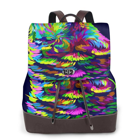 Vsdgher Howling Wolf Pattern PU Leather Backpack,Purse for Women Fashion Multipurpose Design Handbag Ladies Shoulder Bags Travel Backpack