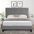thumbnail image 2 of Gray Upholstered Platform Bed Frame with Button Tufted Linen Fabric Headboard, Wood Slat Support, No Box Spring Needed, Easy Assembly, Queen Size, W18139, 2 of 8
