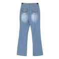 thumbnail image 4 of LUXUR Women Bell-bottom Solid Color Trousers Buttoned Denim Pants Distressed Jeans Pockets Bootcuts Light Blue S, 4 of 7