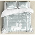 thumbnail image 1 of Family Duvet Cover Set King Size, Christmas Season Inspired White Silhouette Deer and Trees in a Circle Frame, Decorative 3 Piece Bedding Set with 2 Pillow Shams, Pale Grey and White, by Ambesonne, 1 of 3