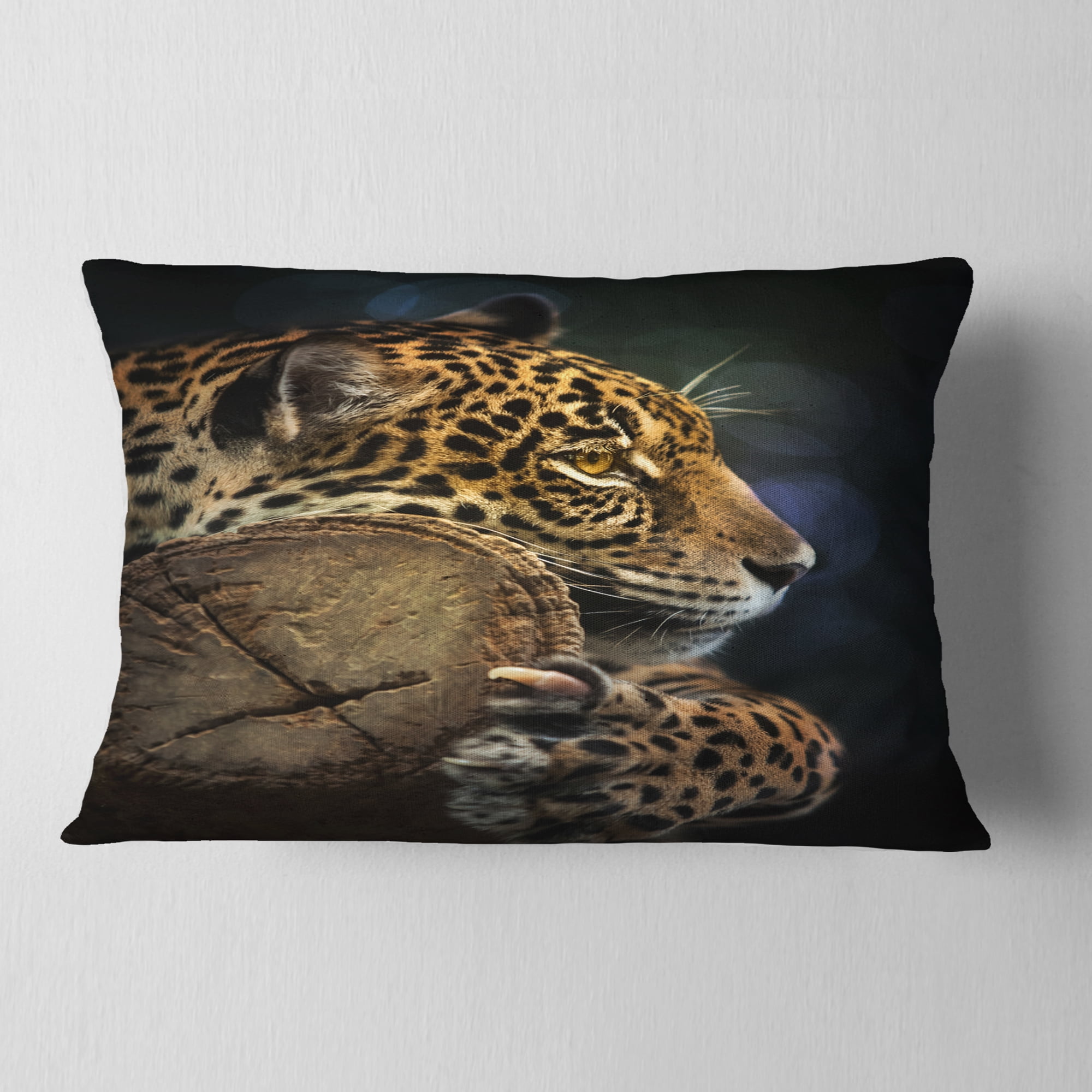 Designart Relaxing Jaguar - Animal Throw Pillow - 12x20