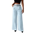 thumbnail image 5 of Women's High Waisted Wide-Leg Business Trousers - Straight-Leg Office Pants with Belt, Light Blue Size XXL, 5 of 6