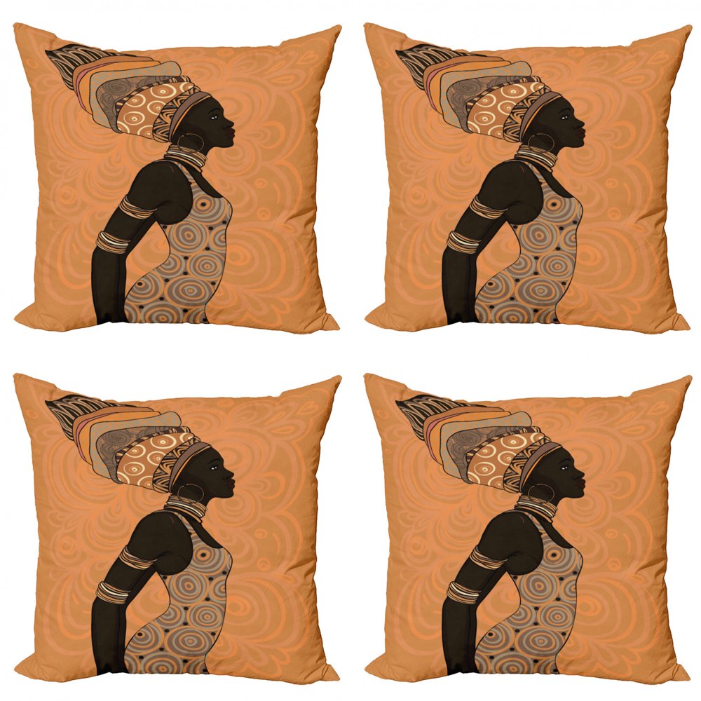 African Throw Pillow Cushion Case Pack of 4, Indigenous People of Theme