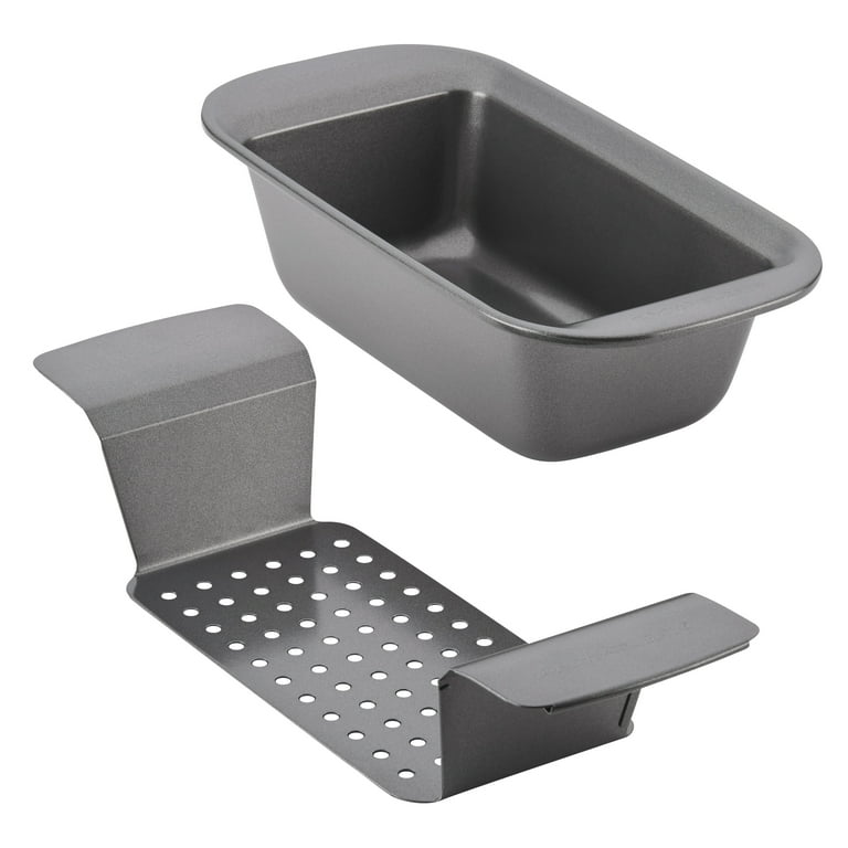 Mainstays Nonstick 9.3 x 5.2 x 2.7 Meatloaf Pan with Insert, Bread and  Loaf Pan, Gray