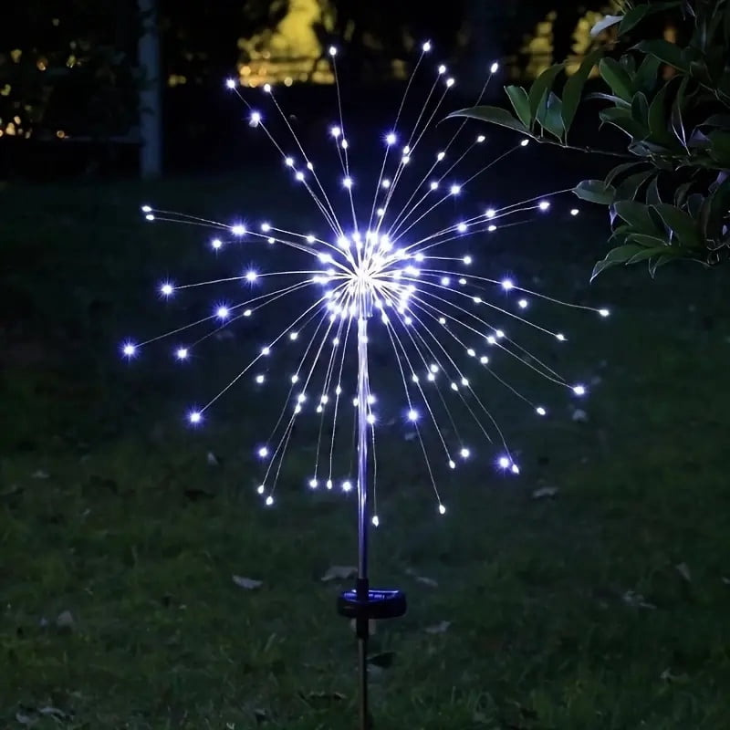 120 LED Solar Fireworks Lights, Starburst Fairy Lights with 8 Lighting Modes, IP4X, Solar Powered Pathway Lights for Patio, Yard, Christmas Holiday Decor, Plastic & Copper Material, No Feather