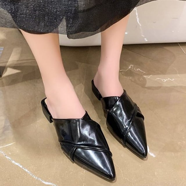Mules negros para mujer, zapatos sin cordones, zapatillas de tacón bajo para mujer, novedad de 2023, sandalias de mulas rojas moradas con punta en pico, diseñador Luxury36 Gao Jinjia LED