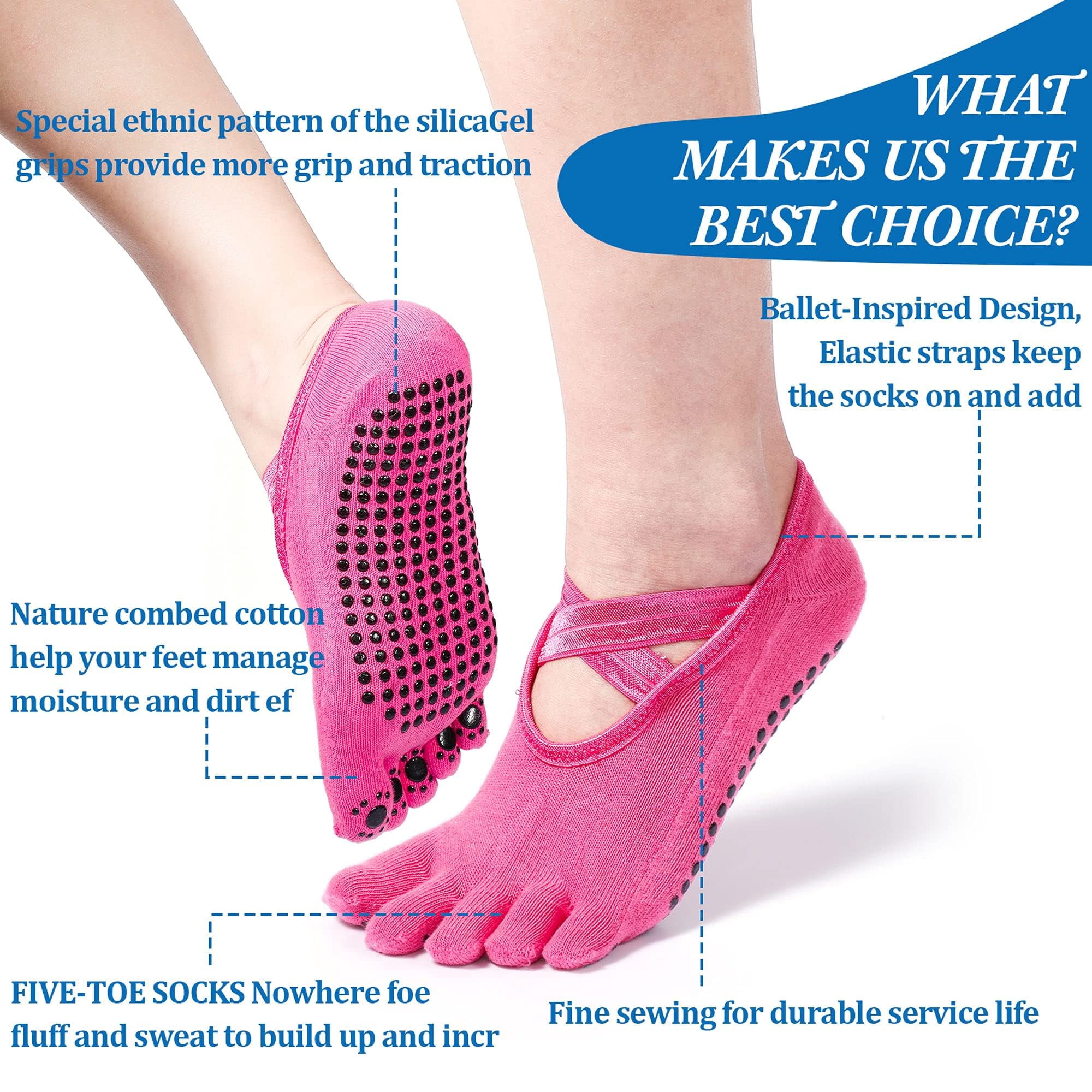 7 Pairs Yoga Toe Socks with Grip for Women. Non Slip, Sticky. Suitable for Pilates, Ballet, Dance, Barefoot