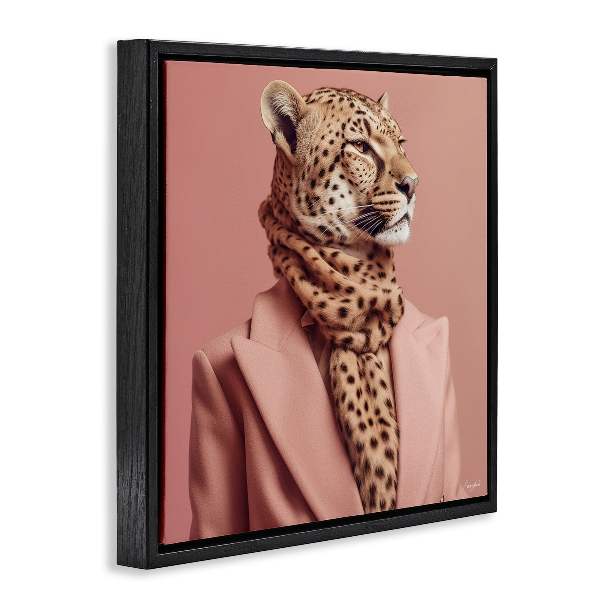 Stupell Industries Fashionable Cheetah Portrait Animals & Insects Painting Black Floater Framed Canvas Art Print Wall Art, 18 x 18