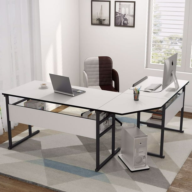 Tribesigns Modern L-Shaped Desk with Bookshelf, 67 inch ...