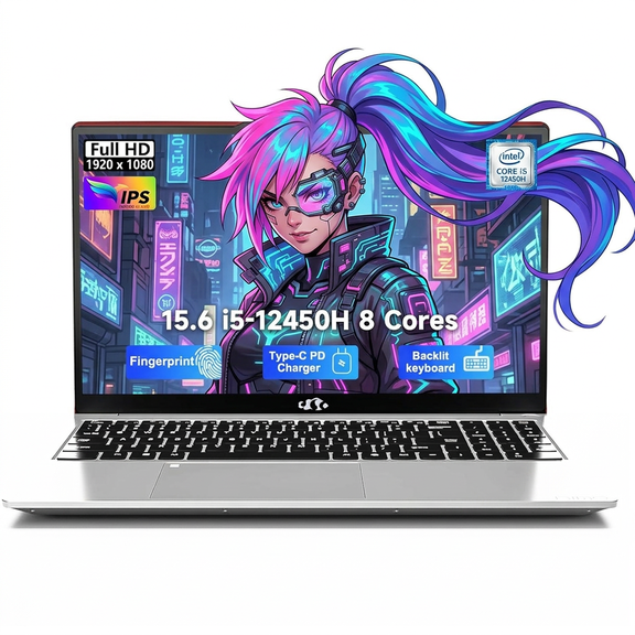 15.6" IPS FHD Business Laptop 16GB RAM 512GB SSD Intel Core i5-12450H (8 Cores, Beat i7-11800H, Up to 4.4GHz) with 100W Type-C Fingerprint Backlit Keyboard WiFi-6 Numpad Red