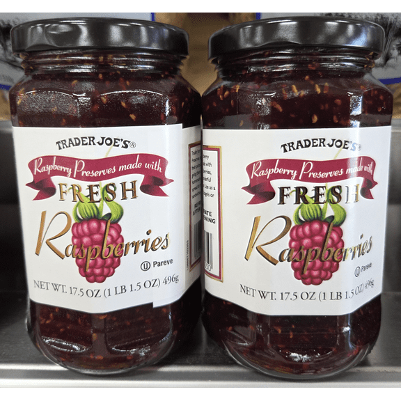 Trader Joe's Raspberry Preserves made with Fresh Raspberries 17.5oz 496g (2 Jars)
