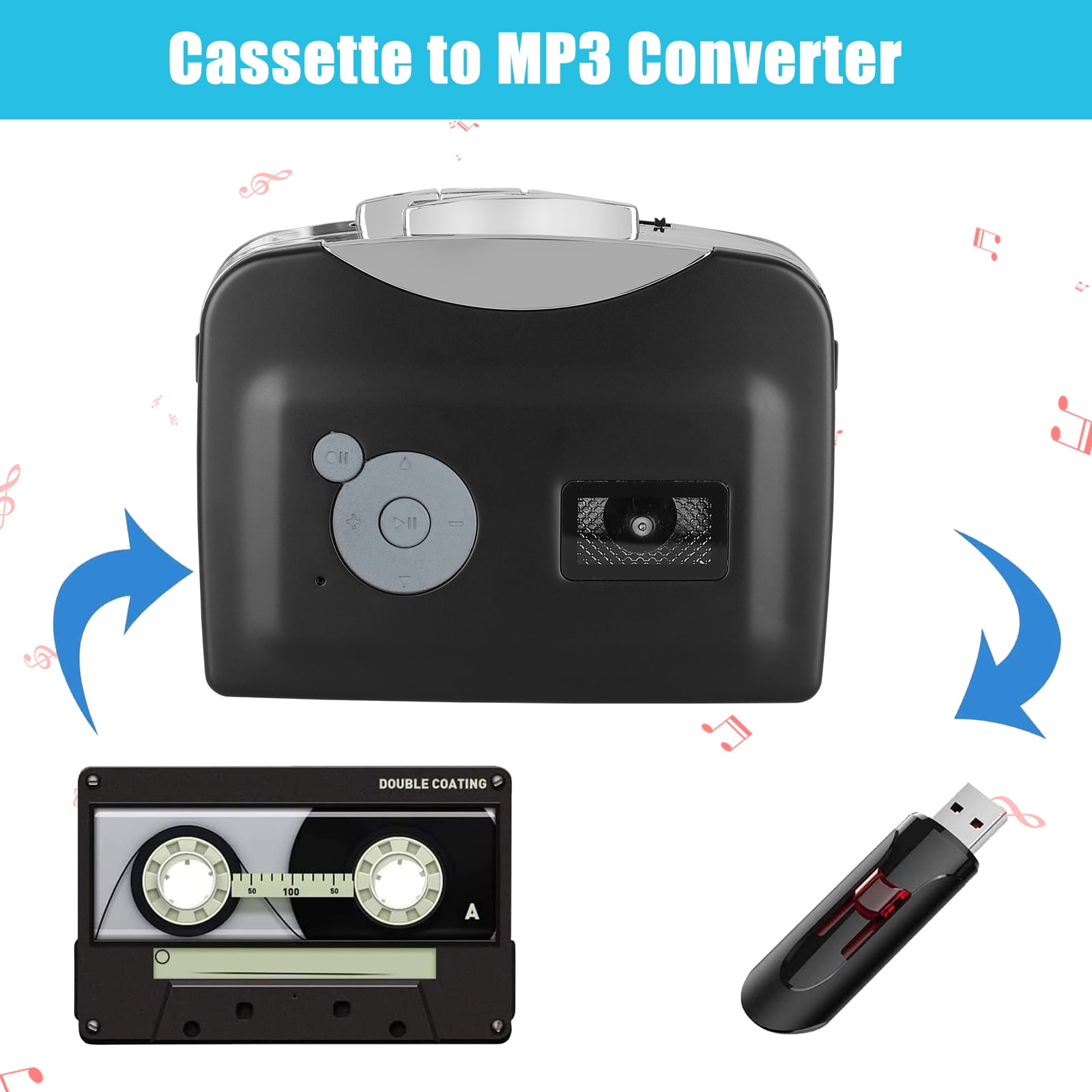 SolidPin Audio Super USB Portable Cassette/ Tape to PC MP3 Switcher Converter with Headphone USB Cassette-to-MP3 Converter Capture 