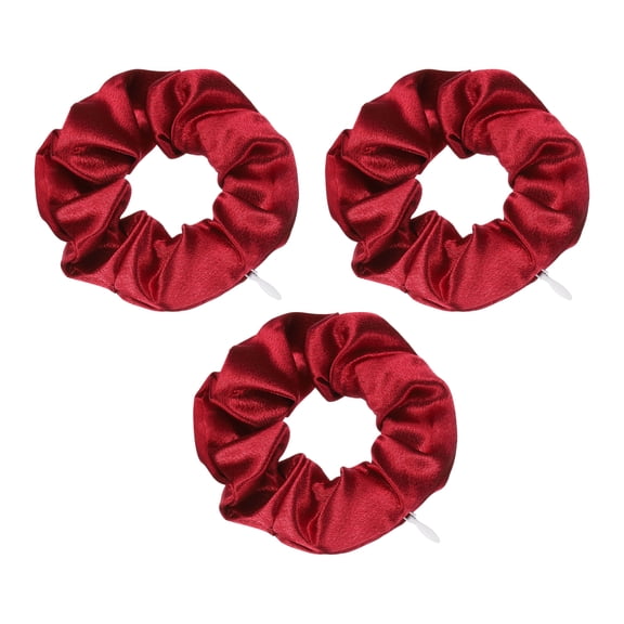 Uxcell 3pcs Scrunchies with Pocket Zipper (2 Inch) - Silk Satin Scrunchie Hair Ties & Elastic Hair Bands, for Girls Women Ponytail Accessories Holder Coins Keys, Red