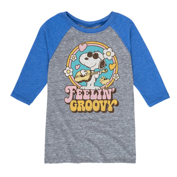 Peanuts - Feelin Groovy Snoopy And Woodstock - Toddler And Youth Raglan Graphic T-Shirt