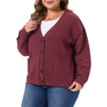 thumbnail image 4 of Agnes Orinda Women's Plus Size Halloween Outfits Knit Cardigan V Neck Long Sleeve Button Down Fall Winter Sweater Coat with Pockets 1X Burgundy, 4 of 6