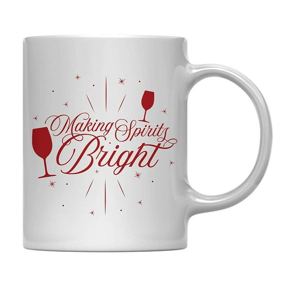 Koyal Wholesale 11oz. Funny Christmas Coffee Mug Gag Gift, Making Spirits Bright, Wine Glass Graphic, 1-Pack