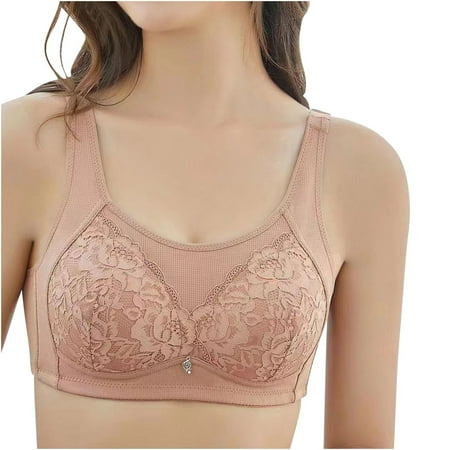 Ndbuld Bras for Women No Underwire Plus Size Woman s Embroidered Glossy Comfortable Breathable Bra Underwear No Rims Savings Up to 30% off Pink