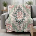 thumbnail image 2 of Green Pink Boho Floral Blanket Soft Cozy Warm Throw Blanket for Couch, Plush Fuzzy Flannel Fleece Blankets for Sofa, Southwestern Ethnic Flowers Retro Bed Blankets Lightweight Gifts for Men, 50"x80", 2 of 9