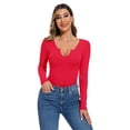 thumbnail image 5 of REORIA Womens V Neck Long Sleeve Bodysuit Slim Fit Basic Thong Tops for Female, 5 of 10