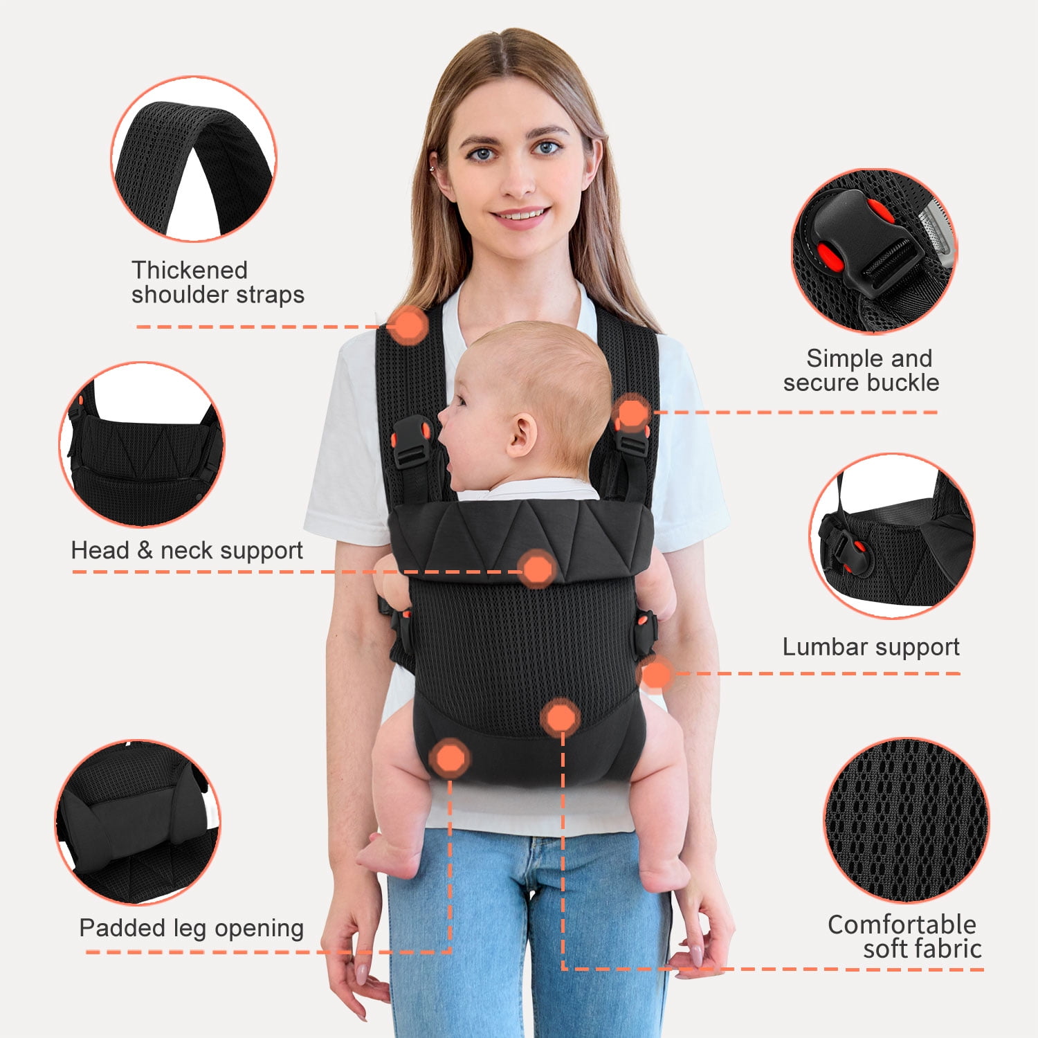 Newborn Carrier, Baby Carrier Newborn to Toddler, Ergonomic Baby Sling with Head Support