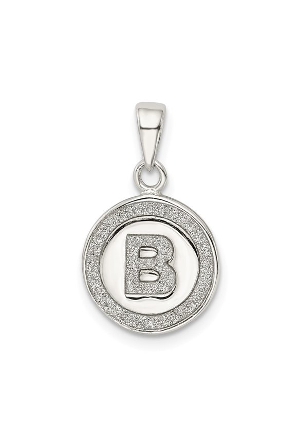 Sterling Silver Glitter Enamel Letter B Circle Pendant
