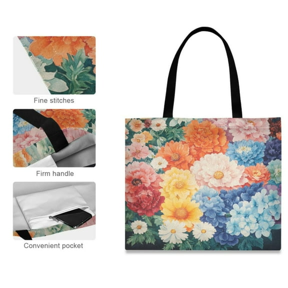 Canvas Tote Bag for Women Girls Design Print Vibrant Floral Medley Tote