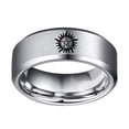 thumbnail image 1 of Supernatural Ring Dean Anti-Possession Symbol Silver Titanium Steel Flat Band Rings, 1 of 2