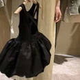 thumbnail image 4 of Vestido sin mangas y espalda descubierta negro para niñas, falda con capullos de flores para niñas pequeñas, falda de princesa con chaleco de verano, 4 of 5