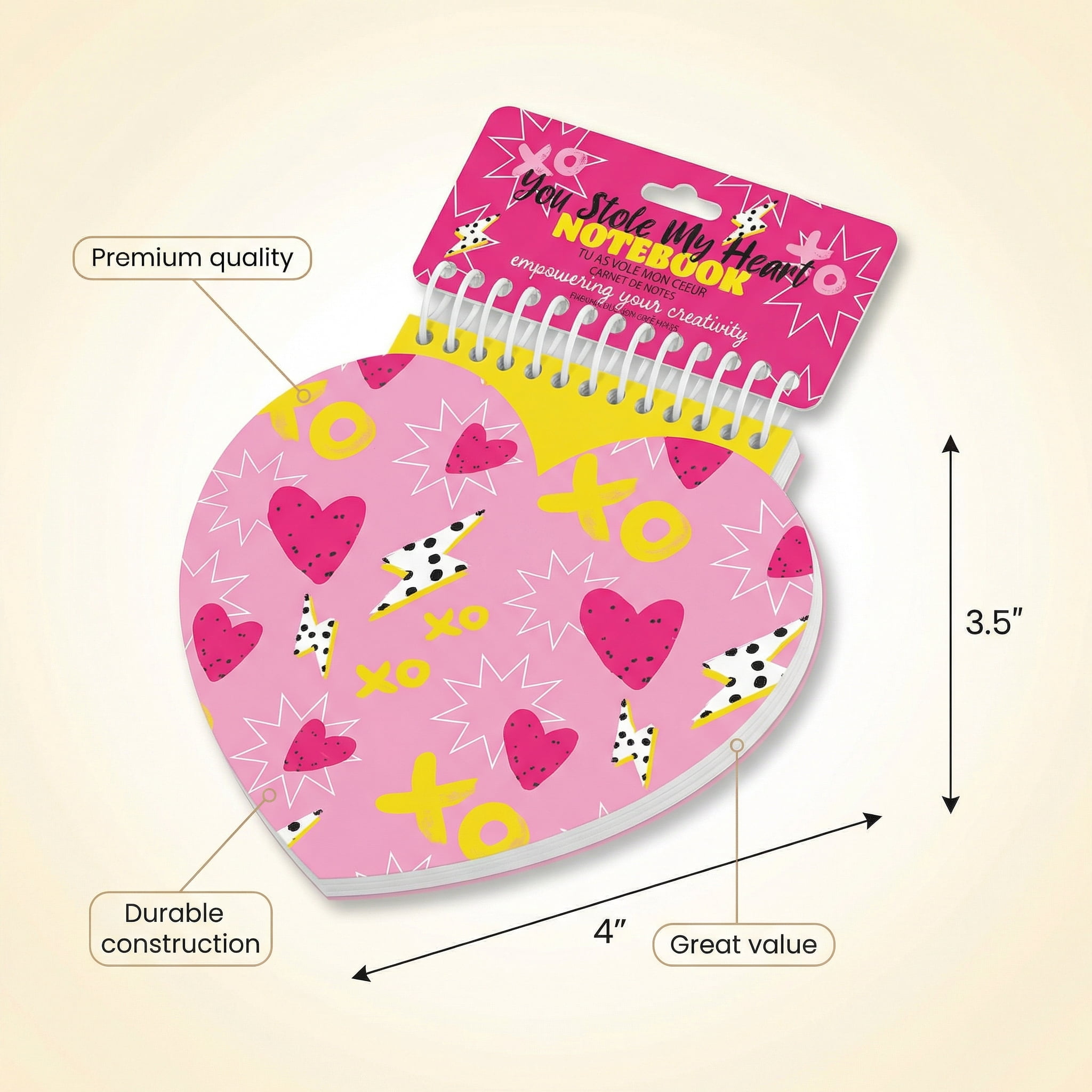 Amscan Spiral Heart-Shaped Notebook, Multicolor, 10 Count