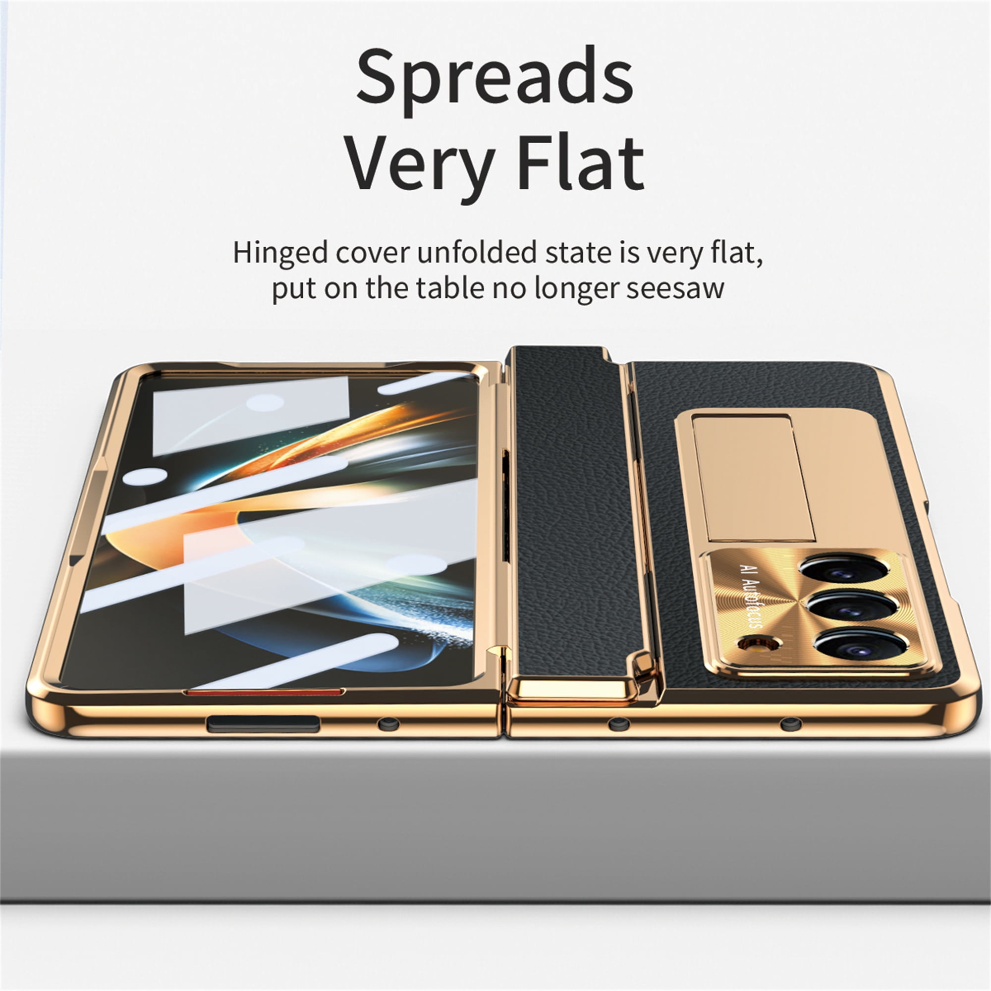 Allytech Galaxy Z Fold4 Case with Screen Protector, Kickstand Rugged Protective Shockproof Anti-Scratch Hinge Protection Phone Case for Samsung Galaxy Z Fold 4 - Black+Gold