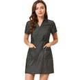 thumbnail image 1 of INSPIRE CHIC Robe-Chemise Trapèze Unie en Chambray pour Femme à Col Rabattu avec Poches, 1 of 6