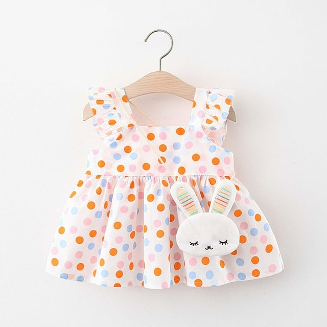 EGNMCR Robe Sans Manches à Col Rond Tout-Petit Enfant Bébé Fille Été Robe à Bretelles Imprimée + Petite Robe Cartable Fille