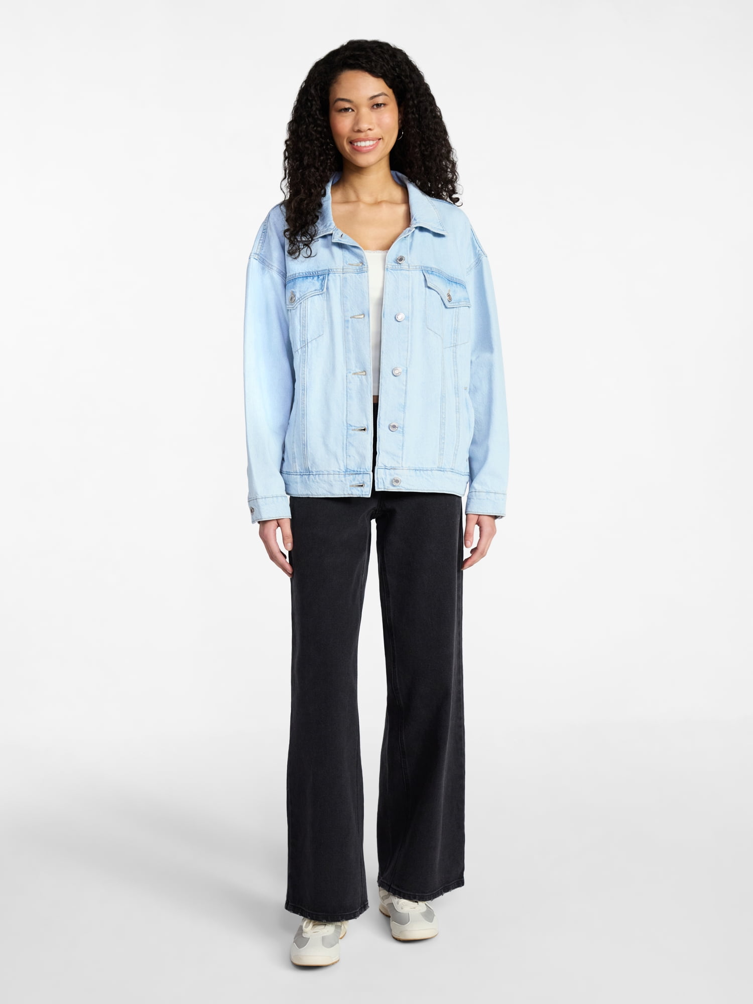 No Boundaries Oversized Cotton Denim Jacket, Women's XXS-XXL
