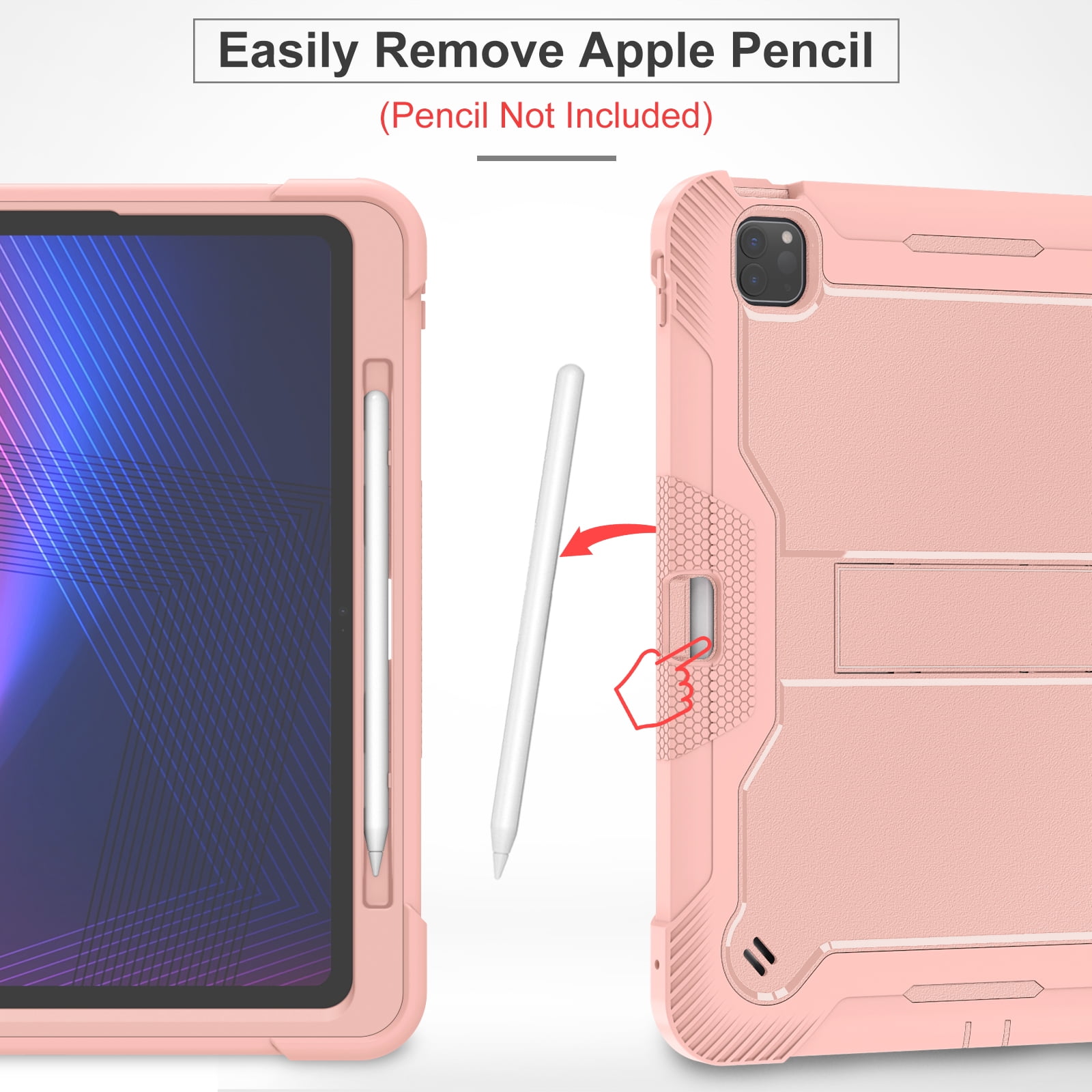 Allytechgroup Rugged Shockproof Case for Apple iPad Pro 13 M4 2024, Dual-Layers Kickstand Anti-Scratch Bumper With Pencil Holder Lightweight Kids Friendly Case Cover for iPad Pro 13" 2024, Rosegold