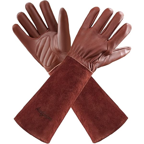 wonima02 Gardening Gloves for Women/Men Rose Pruning Thorn & Cut Proof Long Forearm Protection Gauntlet, Resistant Thick Cowhide Leather Work Garden Gloves