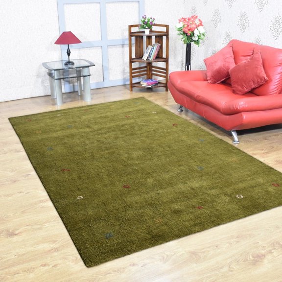 Rugsotic Carpets Handmade Rugs Hand Knotted Loom Rectangle 6'x9' Green Silk Mix for Indoor Use