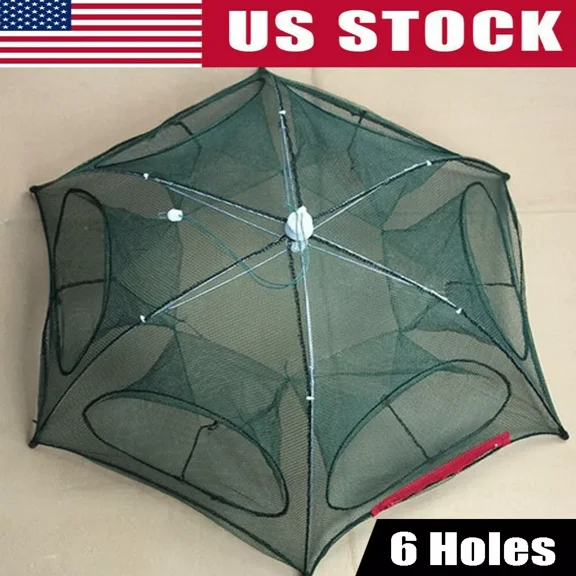 WinHolder Foldable Fishing Trap Net Crab Shrimp Crayfish Lobster Bait Cast Cage 6 Holes