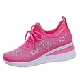 thumbnail image 4 of EKVAHL Women's Mesh Rhinestone Breathable Wedge Sneakers Lightweight Casual Lace up Elastic Sock Sneakers Bling Sparkly Wedding Dressy Knitted Tennis Walking Shoes Hot Pink, 4 of 6