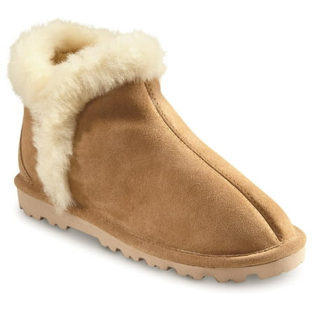 

Guide Gear Double-Face Shearling Women s Boot Slippers Leather Fur-Lined Warm Lounge Booties Bedroom House Shoes Indoor and Outdoor