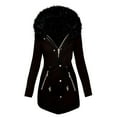 thumbnail image 1 of Parkas de manga larga para mujer, chaqueta con botones y cordón, con cremallera y doble bolsillo, de felpa, con capucha y manga larga, de algodón, 1 of 8