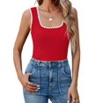 thumbnail image 4 of Women'S Square Neck Tank Tops Summer Sleeveless Shirts Casual Slim Fitted Color Block Ribbed Tanks Red L, 4 of 9