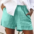 thumbnail image 2 of Cotton Linen Elastic Waist Summer Gym Running Workout Shorts Pockets for Women, 2 of 6