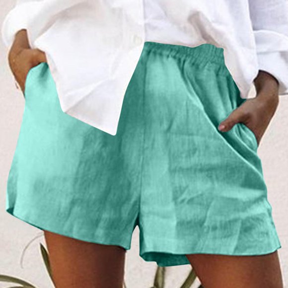 GZWYHT Shorts pour Femmes Shorts d'Été pour Femmes Shorts en Lin pour Femmes Shorts en Coton Taille Élastique Été Décontracté Gym Course Entraînement Shorts avec Poches Shorts de Détente Femmes Pantalons Fluides Bleu 5TG