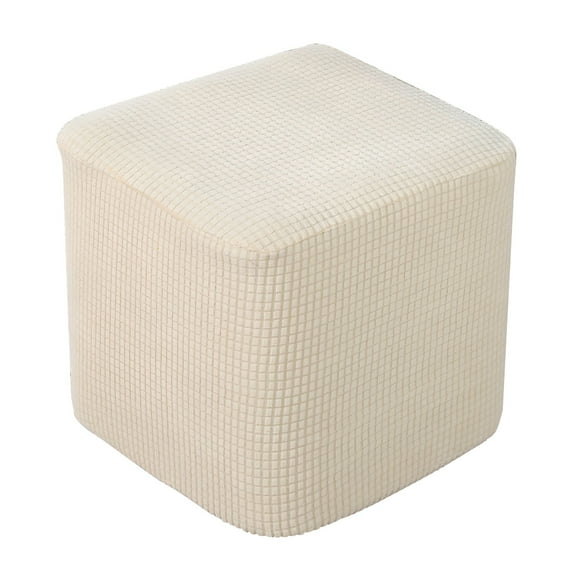 LAMIRO Square Ottoman Covers Removable Stretch Storage Ottoman Slipcover Footstool Protector Polyester Storage Stool Ottoman Covers Stretch Beige