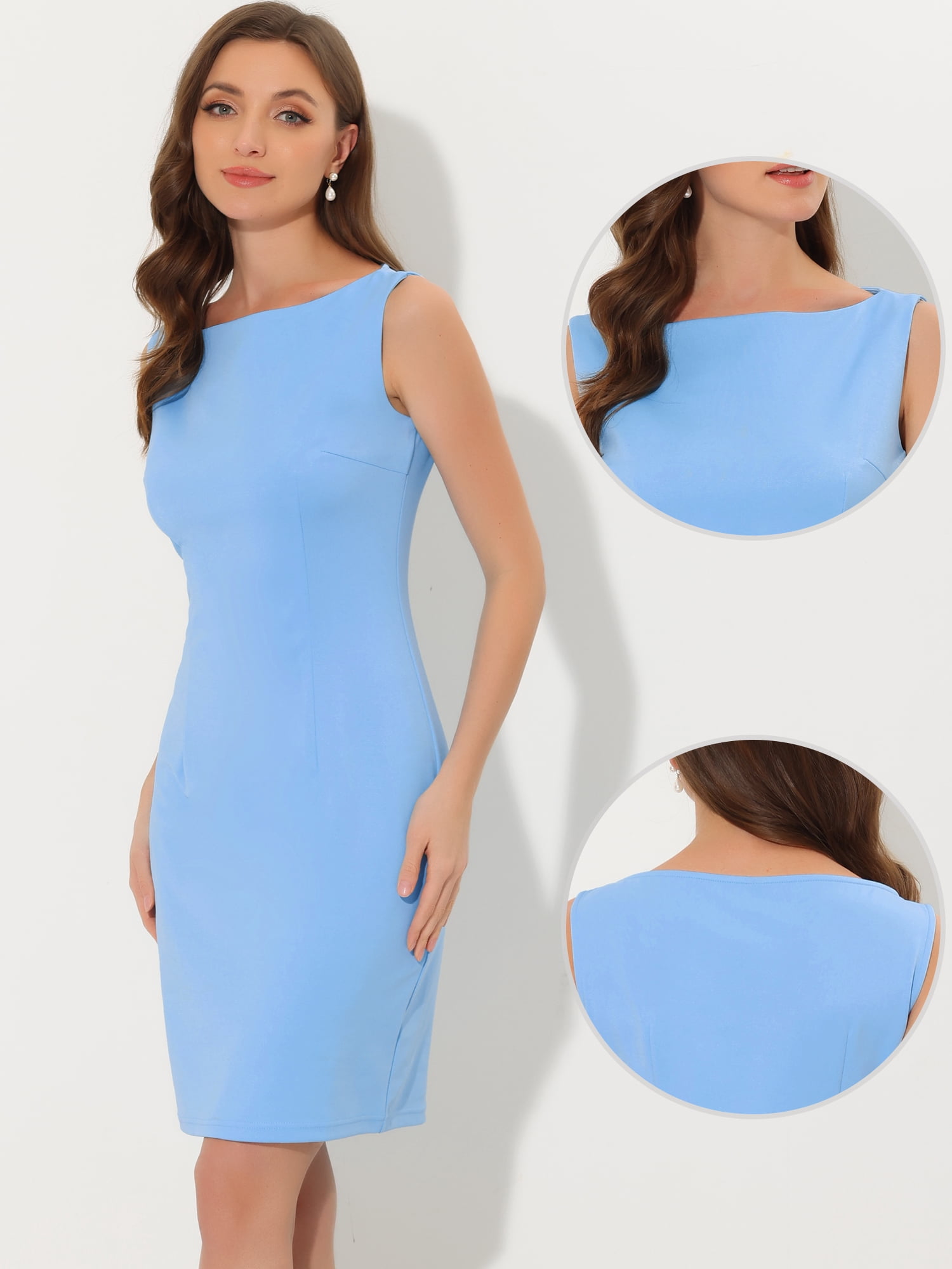 DARING DIVA Sleeveless Sheath Dress Boat Neck Casual Office Dresses 3XL Light Blue