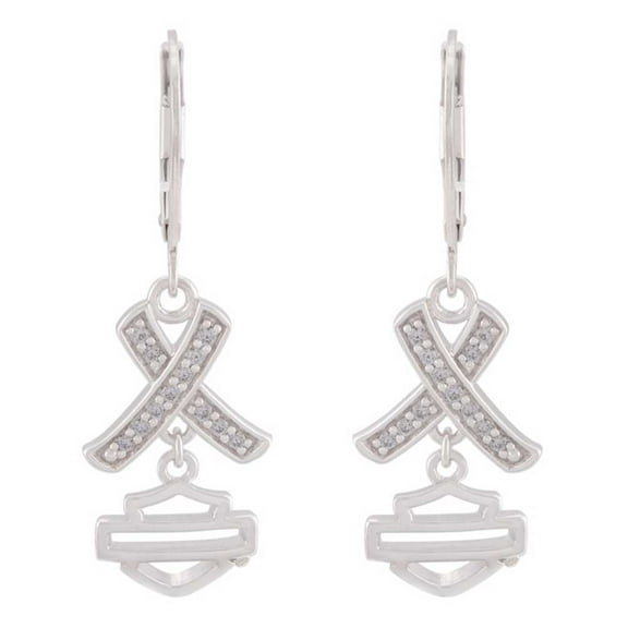 Harley-Davidson Women's Criss Cross Crystal B&S Drop Earrings, Sterling Silver, Harley Davidson