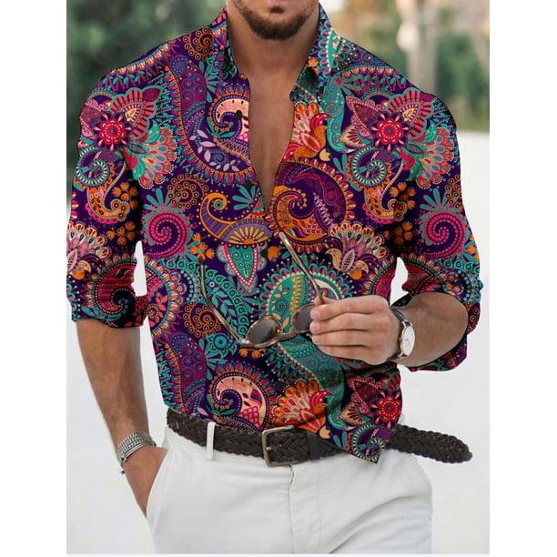 Camisa de hombre Camisa estampada Camisa floral con cuello vuelto Estampado 3D Ropa diaria Festividades Manga larga Botones Ropa Casual Transpirable