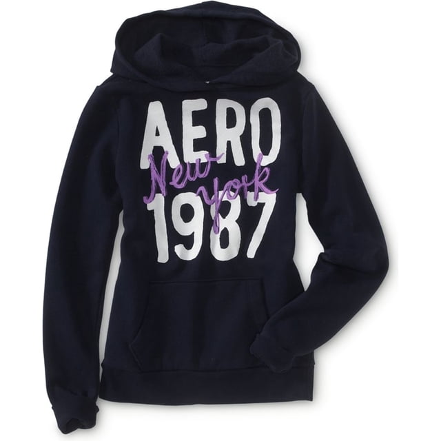 Aeropostale Womens New York 1987 Kangaroo Pocket Hoodie Sudadera, Azul, Grande Aeropostale Sudadera