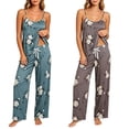 thumbnail image 2 of Fengactive Womens Floral Pajama Set Spaghetti Strap Cami Top and Drawstring Wide Leg Pants Sleepwear, 2 of 5